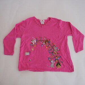 Vintage Quacker Factory Pink Beaded Cat Tree Ornament Holiday Knit Sweater 1X